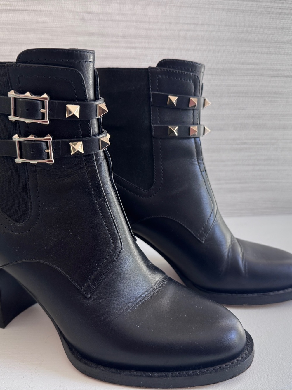 Valentino Women's Black Rockstud Accent Leather Ankle Boot